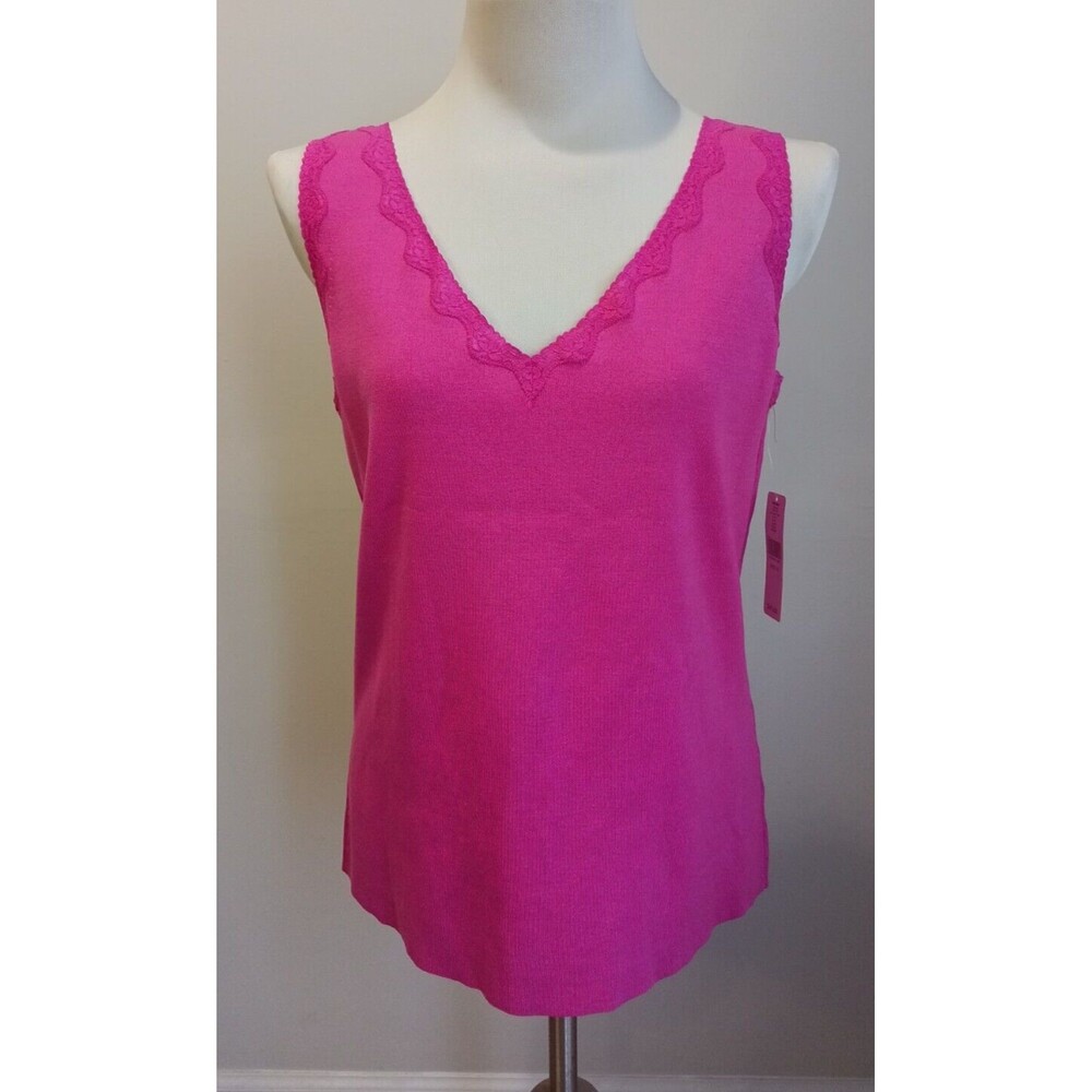 I.E. Woman Island Essence Pink Sleeveless Tank NWT Size 1X Lace Trim